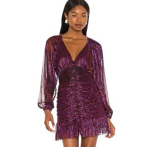 Revolve/MINKPINK Ines V Neck Riched Mini Dress in Multi - S - BNWT - Purpke/Red
